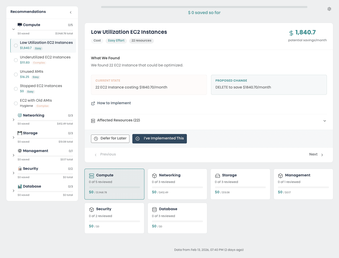A single recommendation with clear context, effort level, and decision buttons